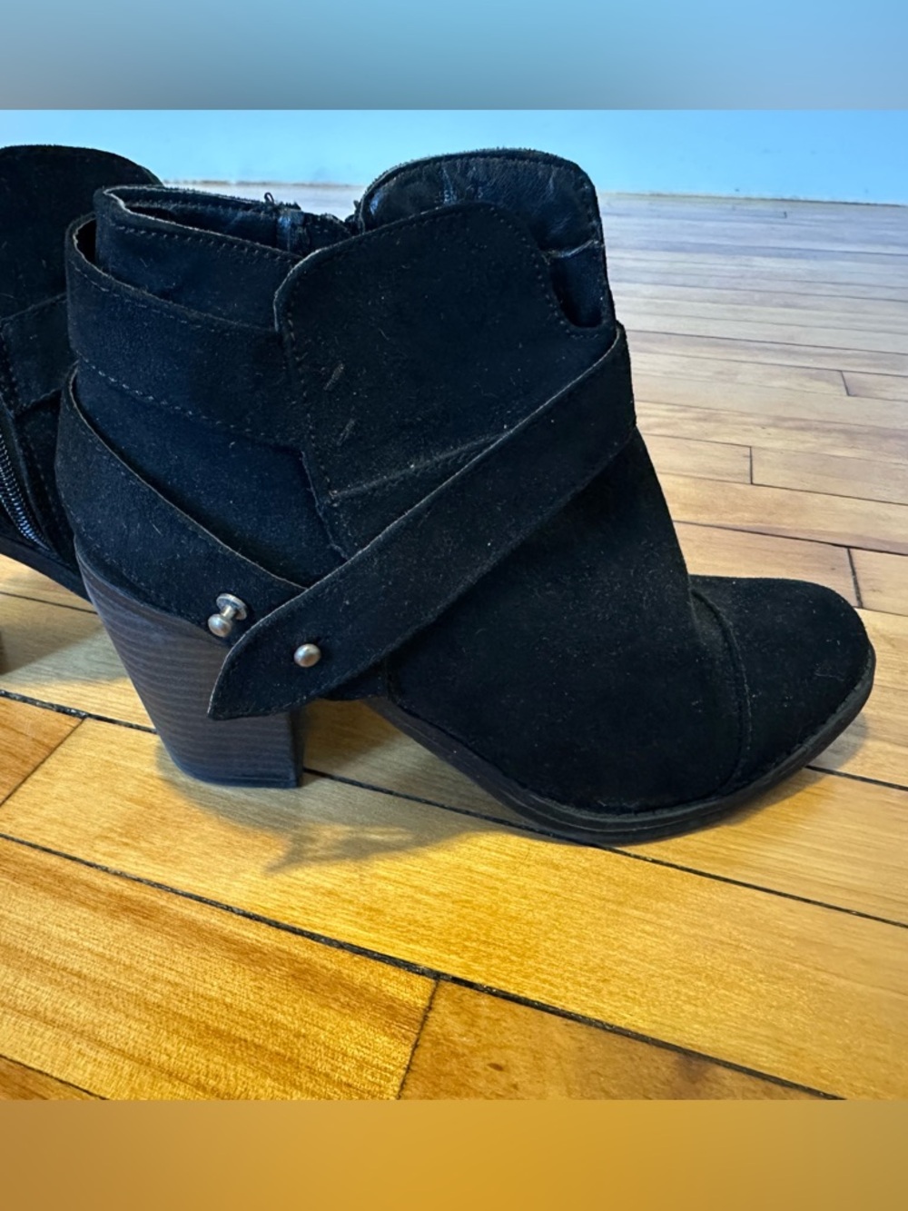 Women's Black Suede Ankle Booties with Stacked Heel